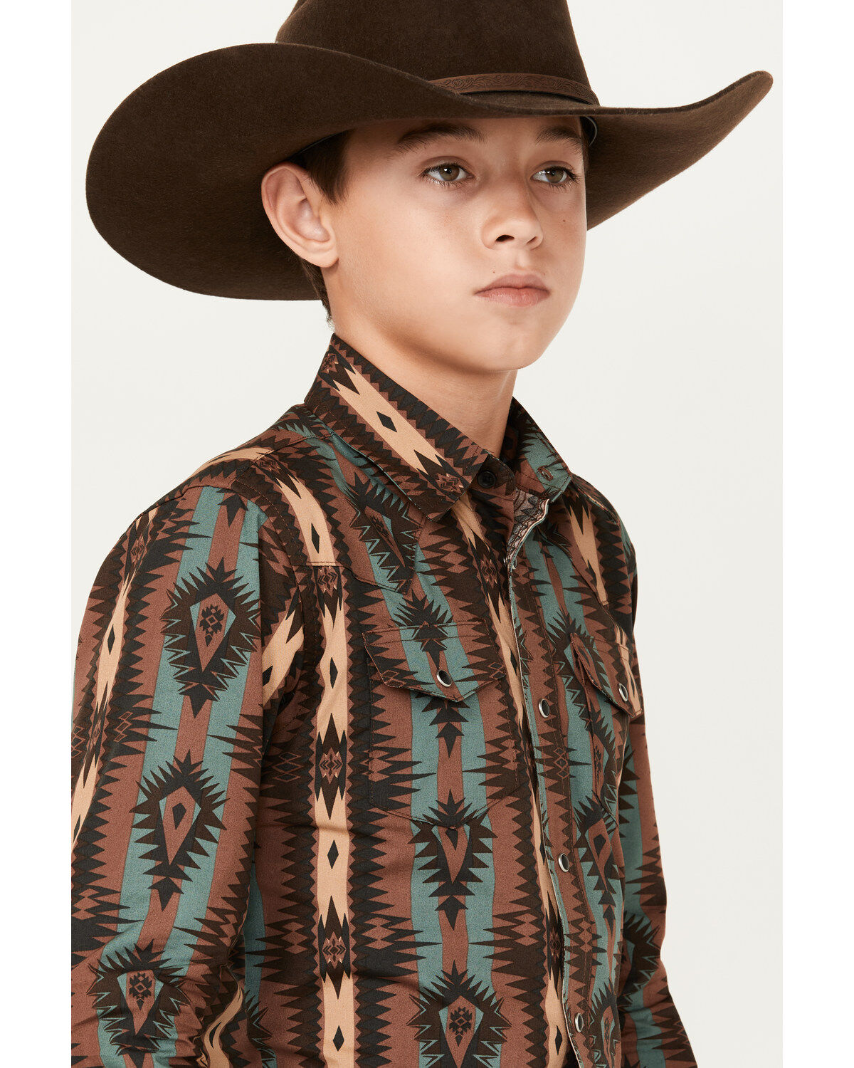 Wrangler Boys' Checotah Southwestern Striped Long Sleeve Snap Western Shirt