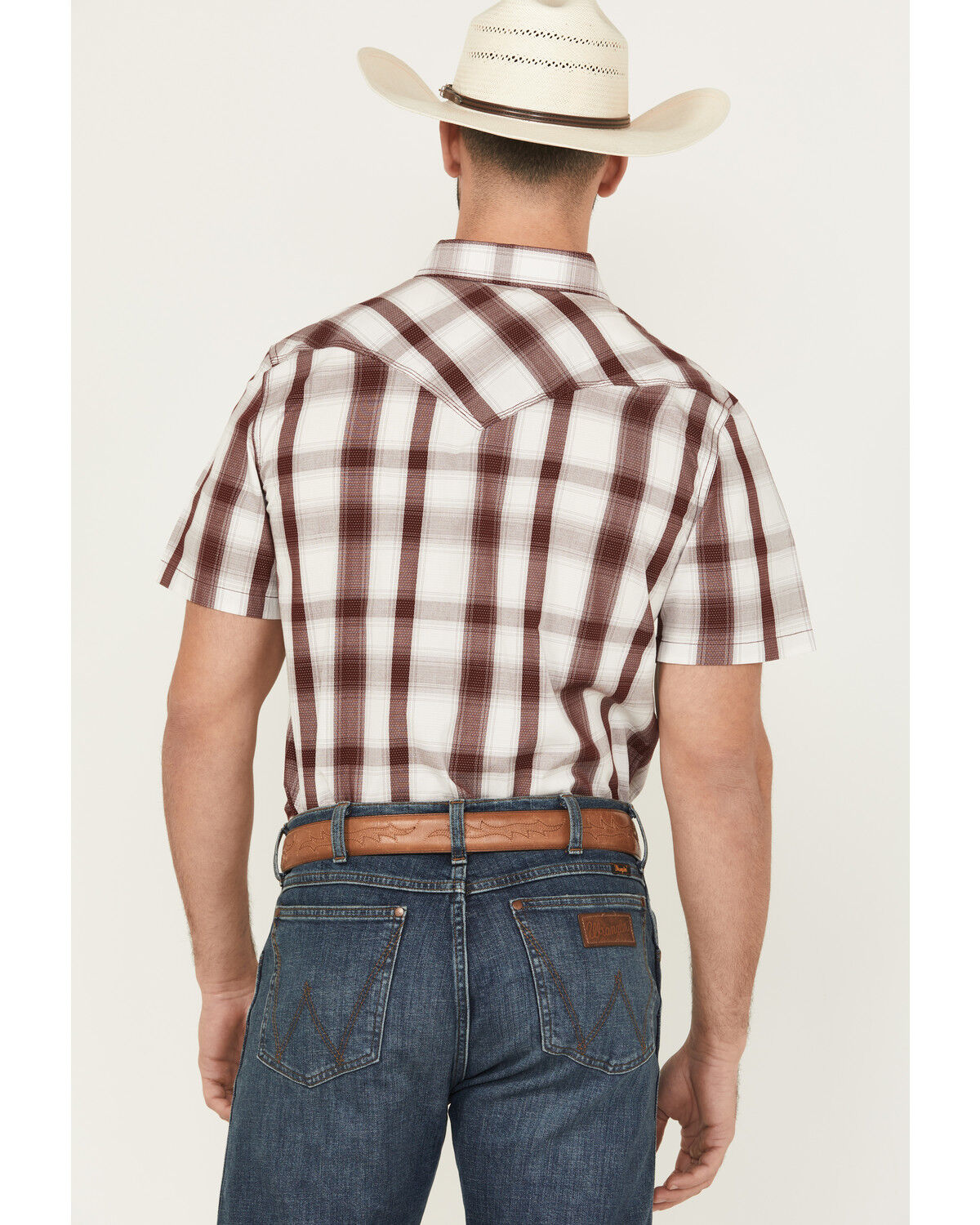 Moonshine Spirit Men's Memphis Plaid Print Short Sleeve Snap Western Shirt