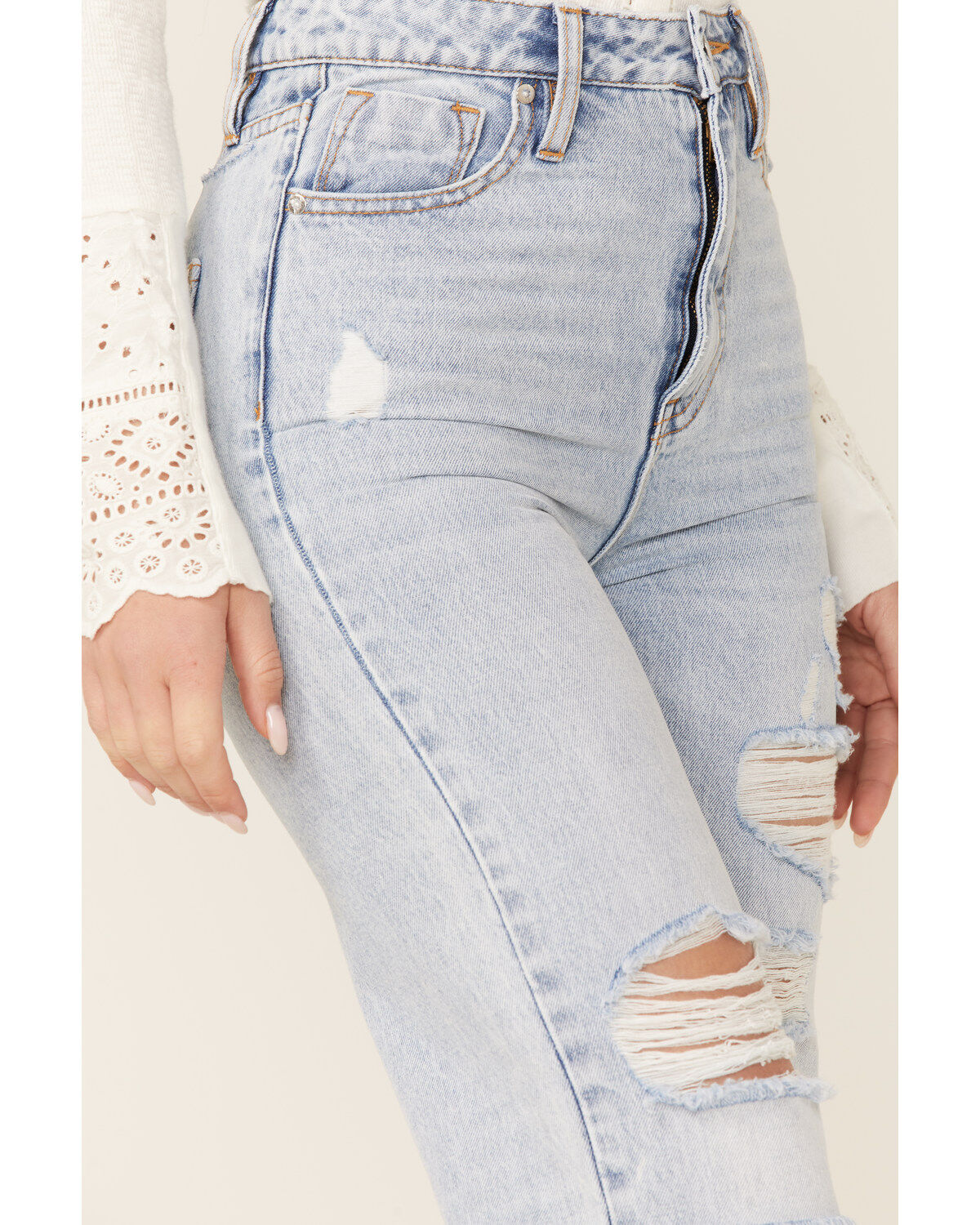 Vigoss Women's Distressed Tapered-Ankle Baggy High Rise Jeans