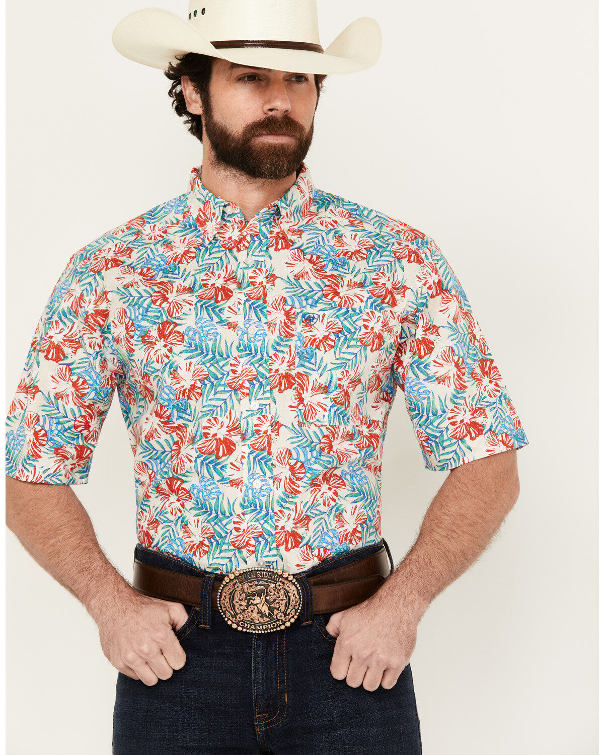 Ariat Men's Dillan Hawaiian Floral Print Short Sleeve Button-Down Western Shirt