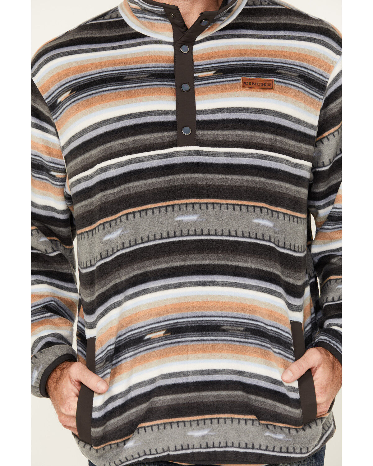Cinch Men's Striped Print Quarter Snap Long Sleeve Pullover