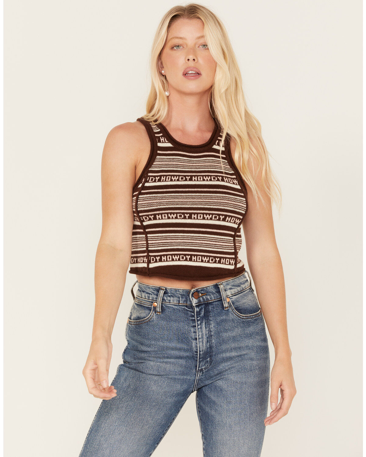 Beyond The Radar Women's Howdy Stripe Knit Sweater Cropped Tank Top