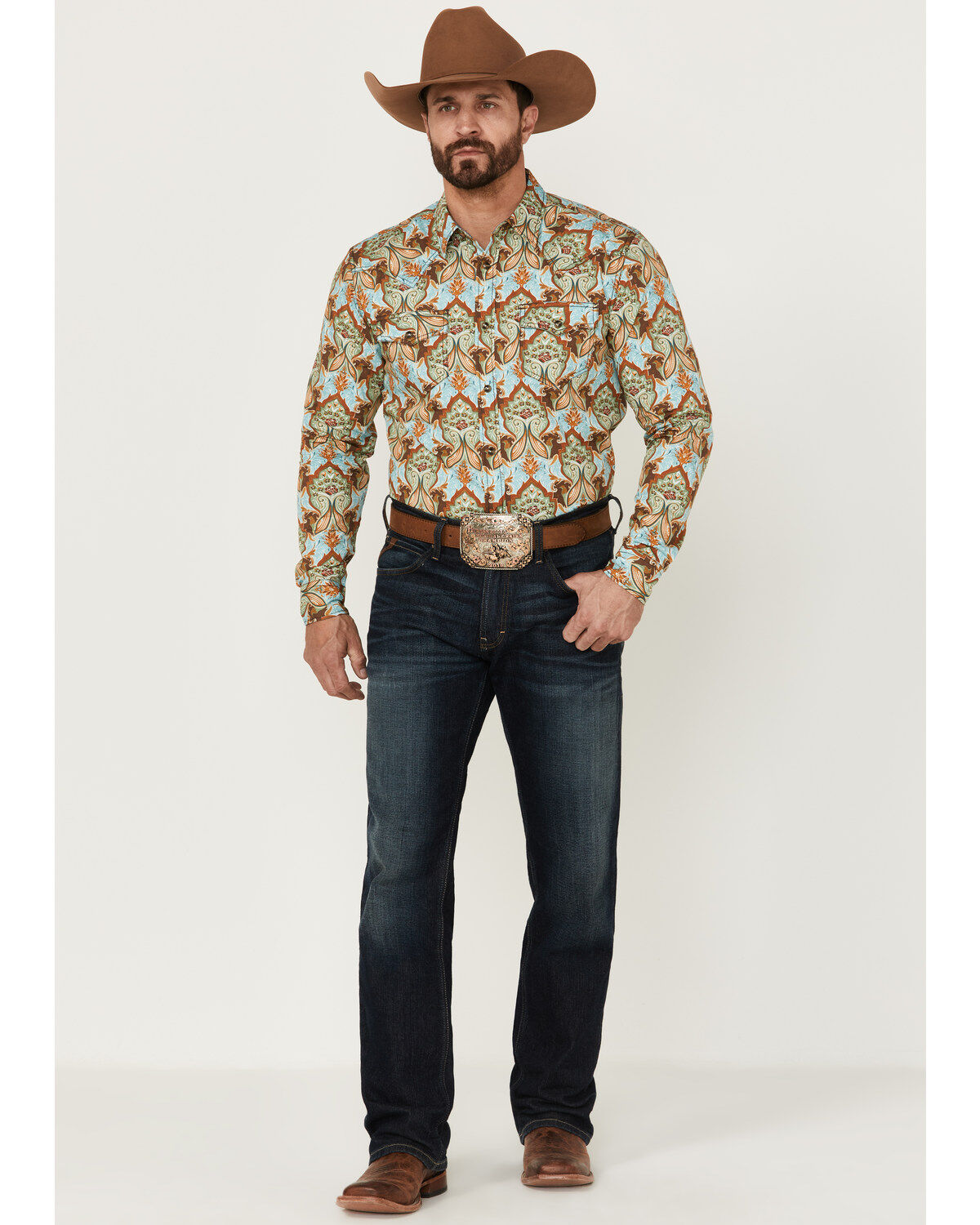 Cody James Men's Rushmore Print Long Sleeve Snap Western Shirt