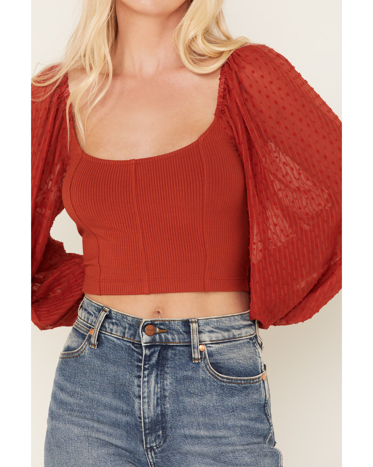 Beyond The Radar Women's Long Puff Sleeve Corset Blouse