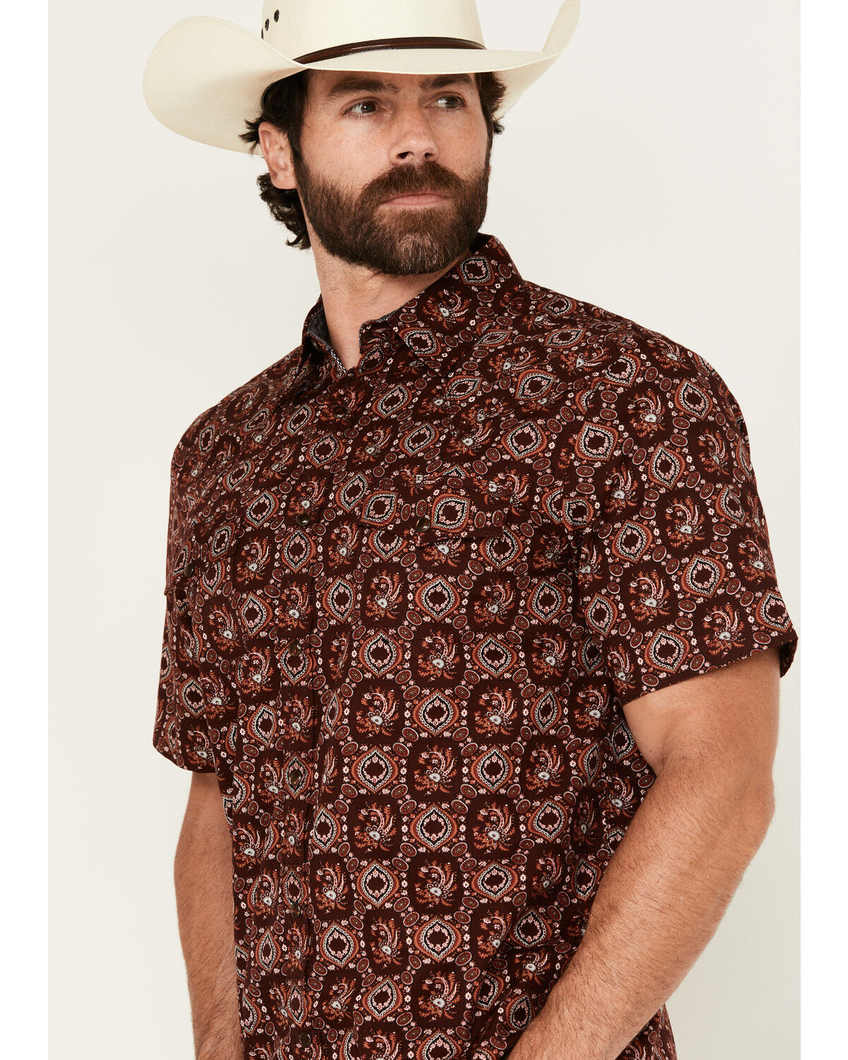 Moonshine Spirit Men's Gig Medallion Print Short Sleeve Snap Western Shirt