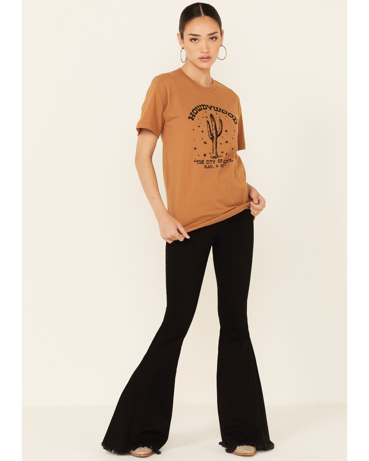 Ali Dee Women's Camel Howdywood Graphic Short Sleeve Tee