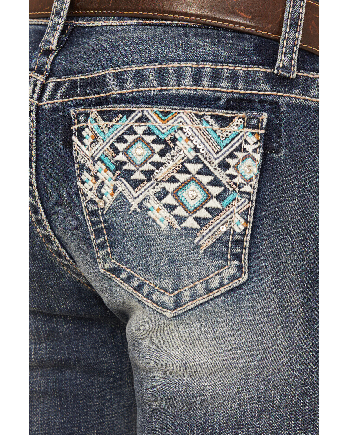 Grace in LA Girls' Medium Wash Mid Rise Southwestern Bootcut Jeans
