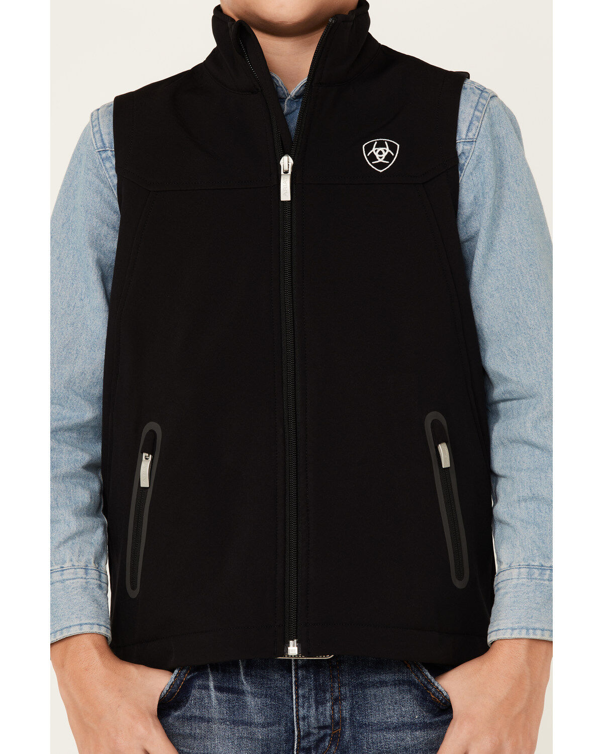 Ariat Boys' Solid Black New Team Softshell Zip-Front Vest