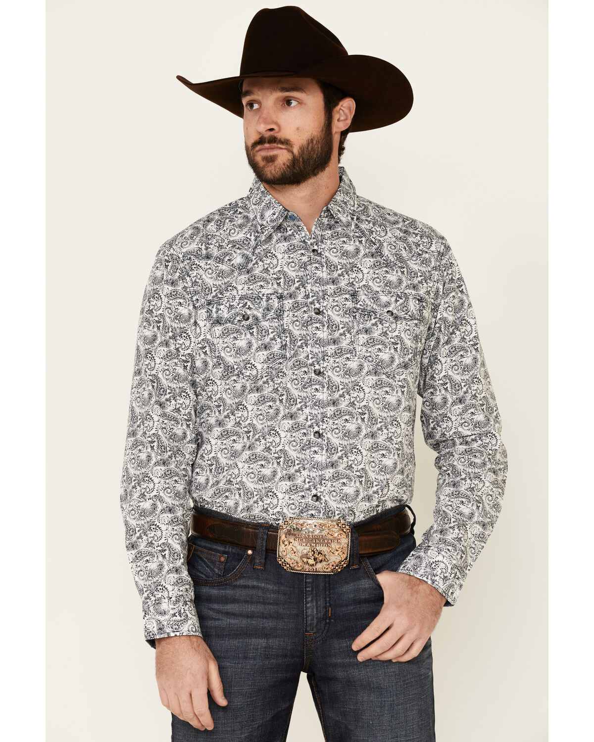 Moonshine Spirit Men's Ricochet Paisley Print Long Sleeve Snap Western Shirt
