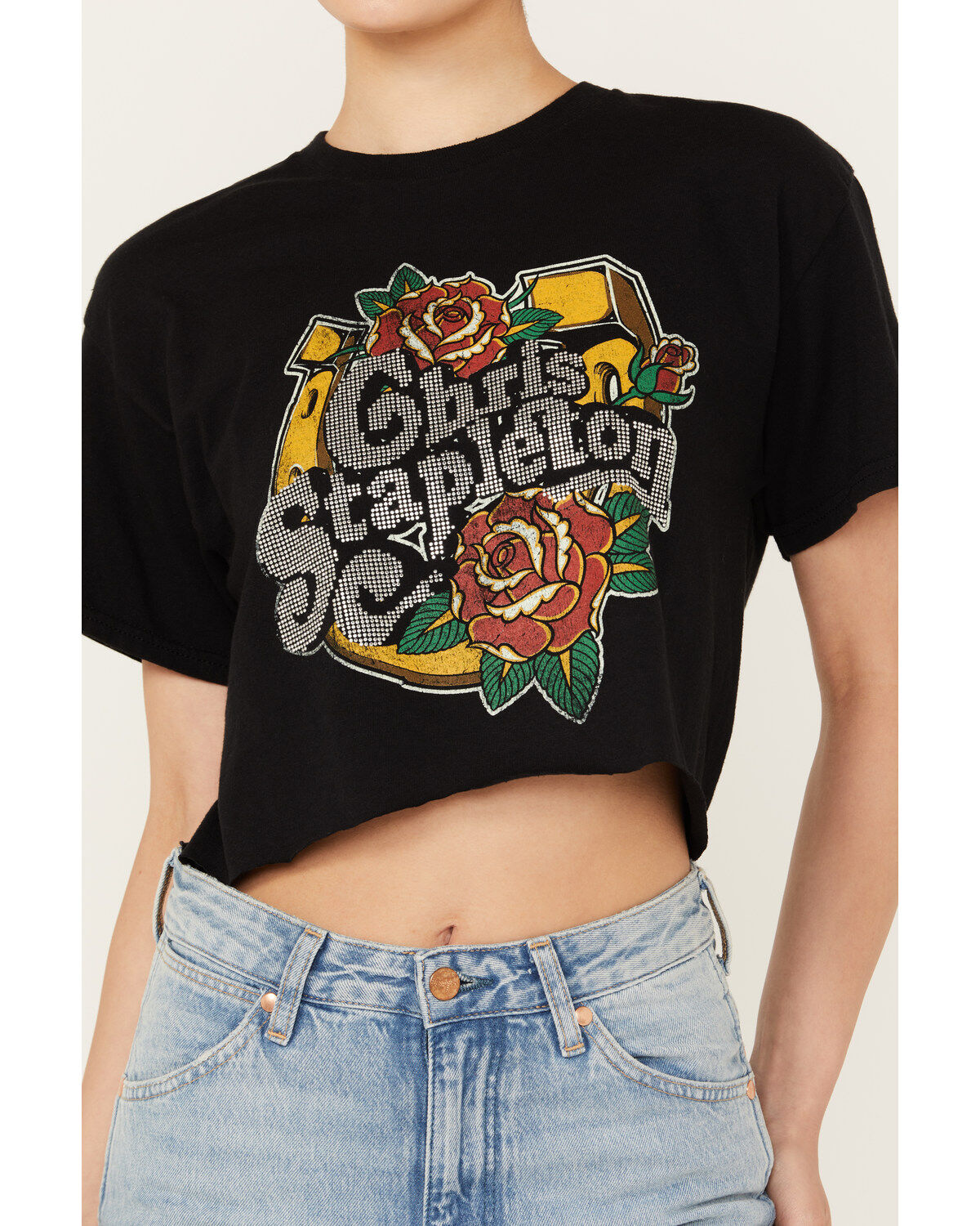 Merch Traffic Women's Chris Stapleton Embellished Short Sleeve Cropped Graphic Tee