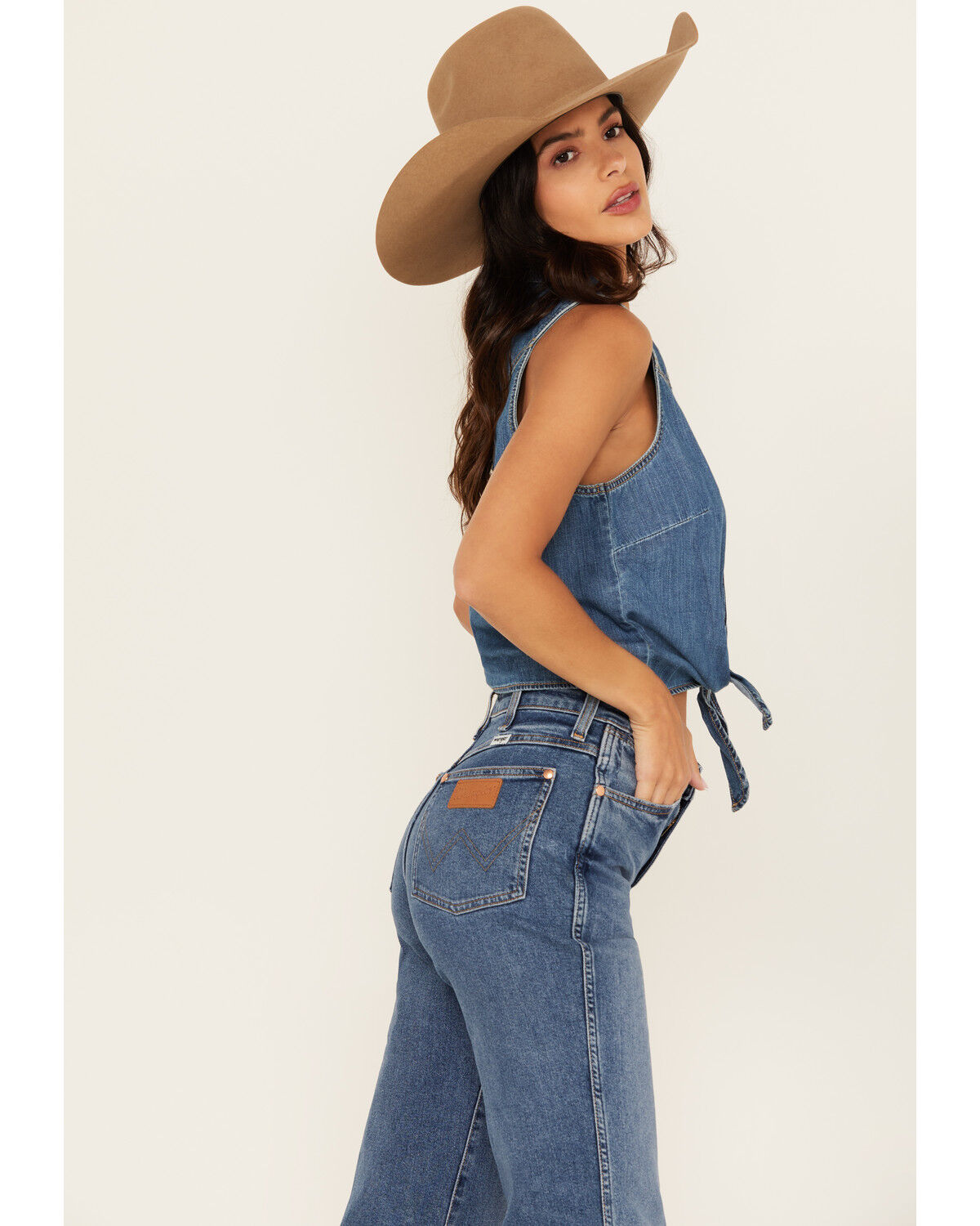 Wrangler Retro Women's Dark Wash Tie-Front Sleeveless Snap Western Shirt