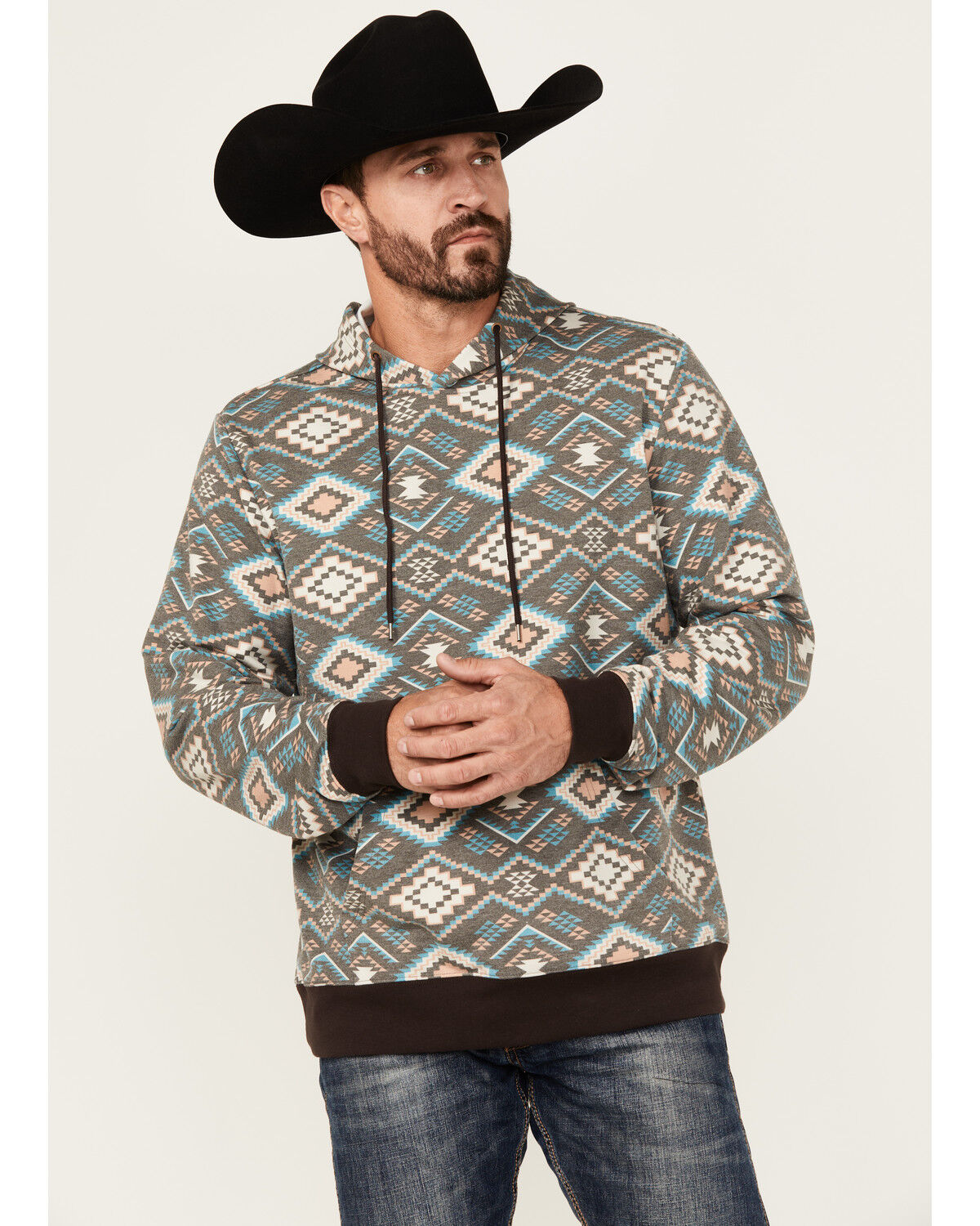Rock & Roll Denim Men's Southwestern Print Hooded Sweatshirt