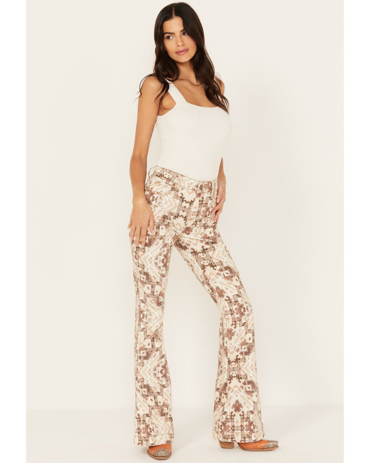 Shyanne Women's High Rise Southwestern Print Stretch Flare Jeans