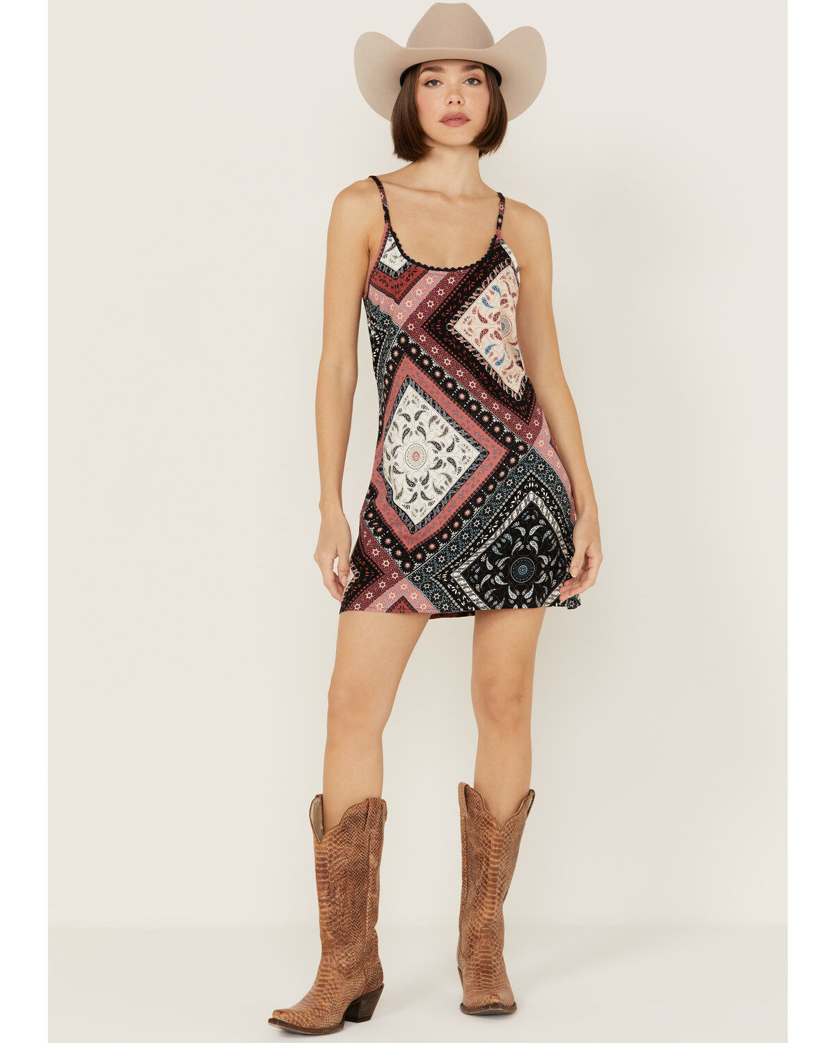 Shyanne Women's Patchwork Printed Sleeveless Mini Slip Dress