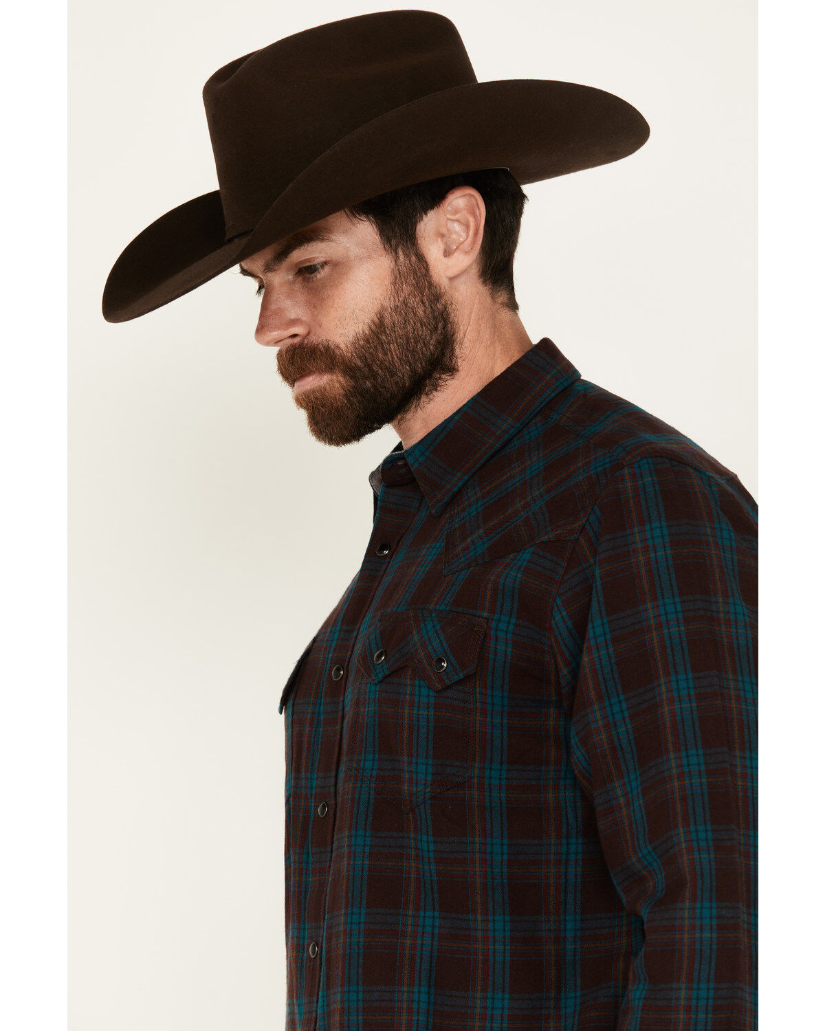 Moonshine Spirit Men's Vineyard Plaid Print Long Sleeve Snap Western Shirt