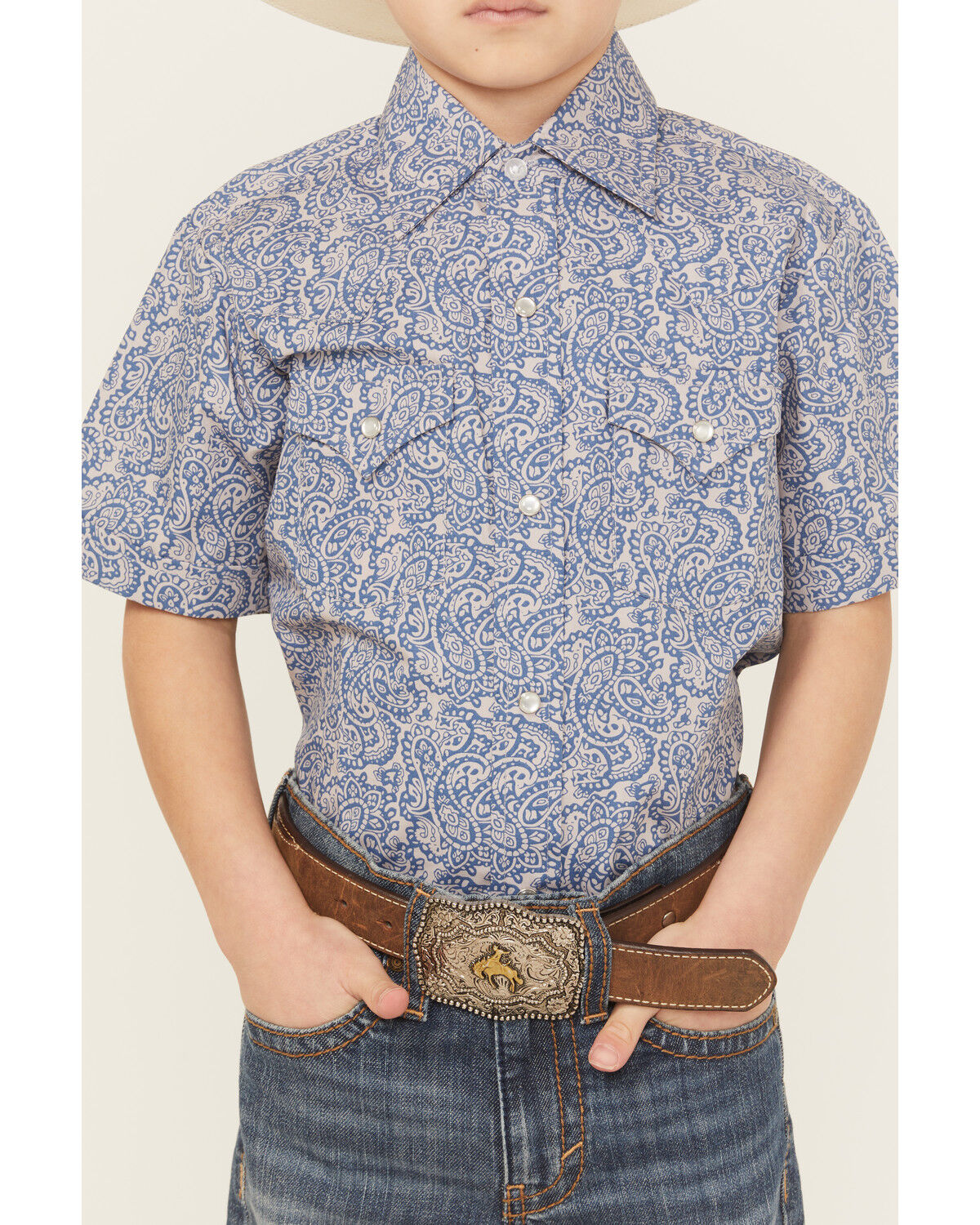 Ely Walker Boys' Paisley Print Short Sleeve Pearl Snap Western Shirt