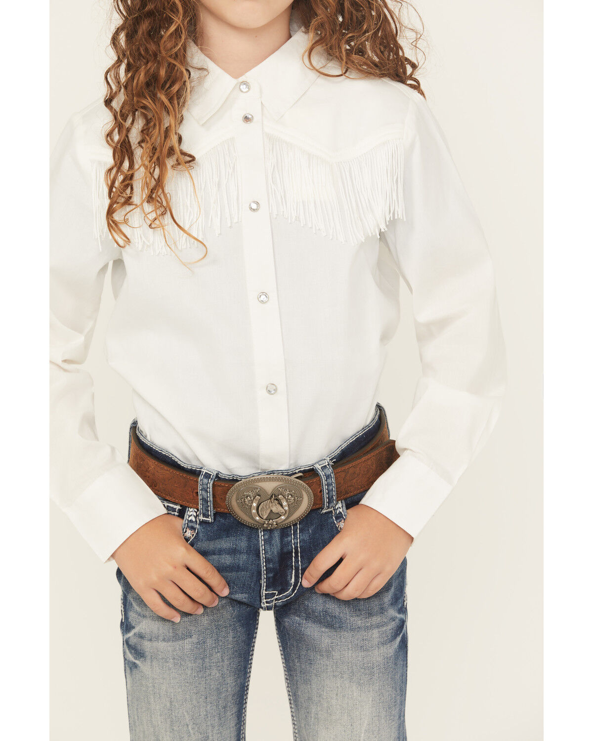 Shyanne Girls' Rhinestone Fringe Long Sleeve Snap Stretch Western Shirt