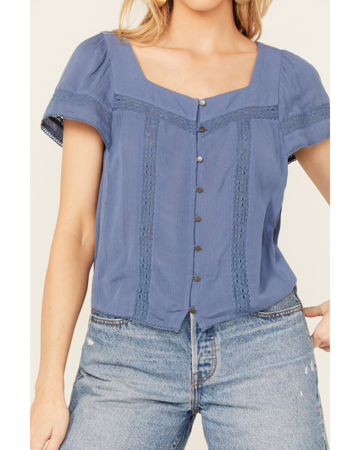 Jolt Women's Peasant Short Sleeve Button-Down Shirt