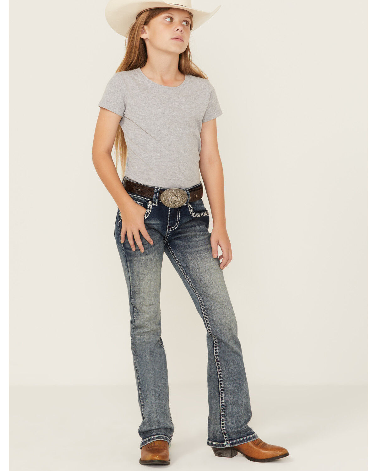 Shyanne Girls' Steerhead Embroidered Bootcut Stretch Denim Jeans