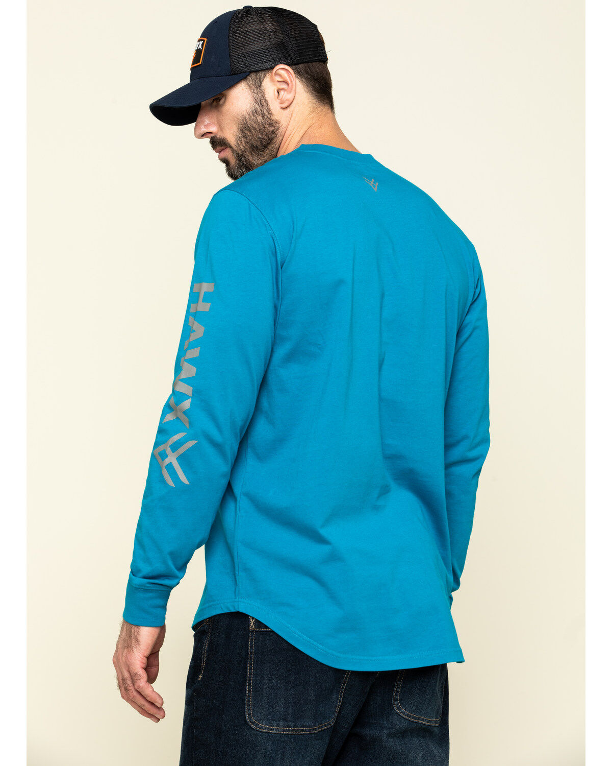 Hawx Men's Teal Sleeve Logo Long Sleeve Work T-Shirt - Tall