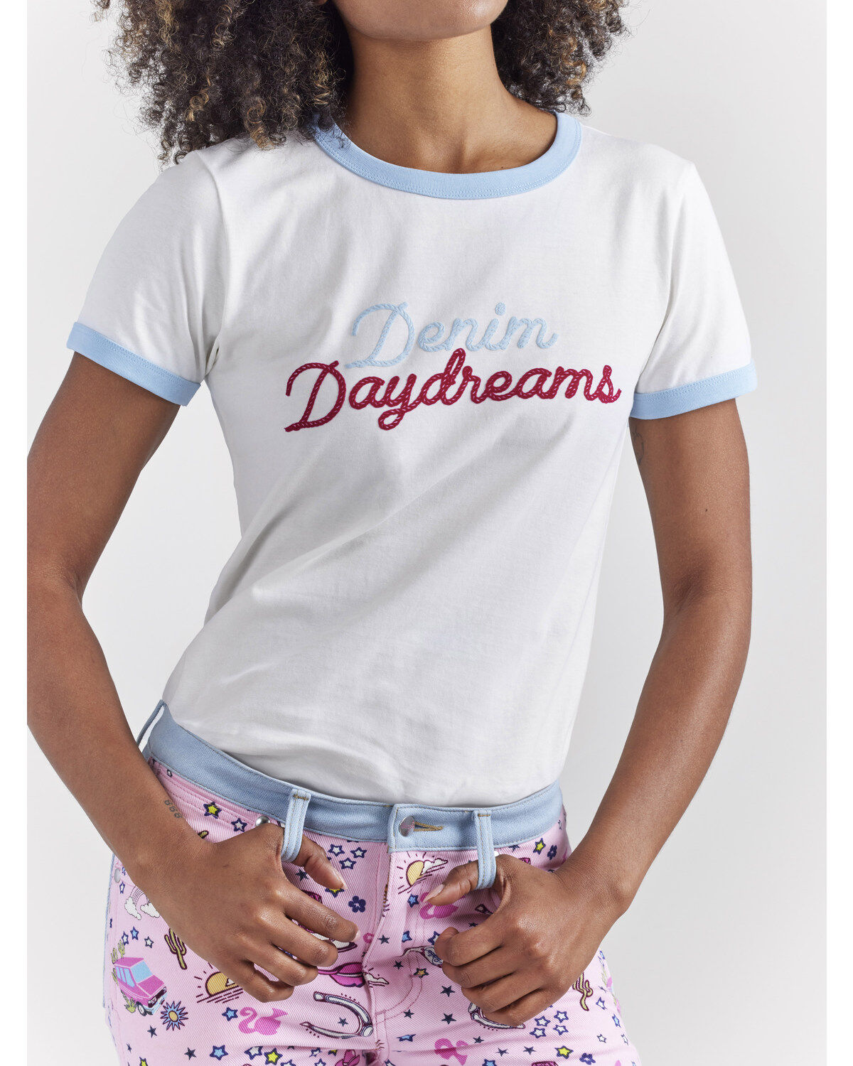 Wrangler® X Barbie® Women's Denim Daydreams Slim Ringer Tee