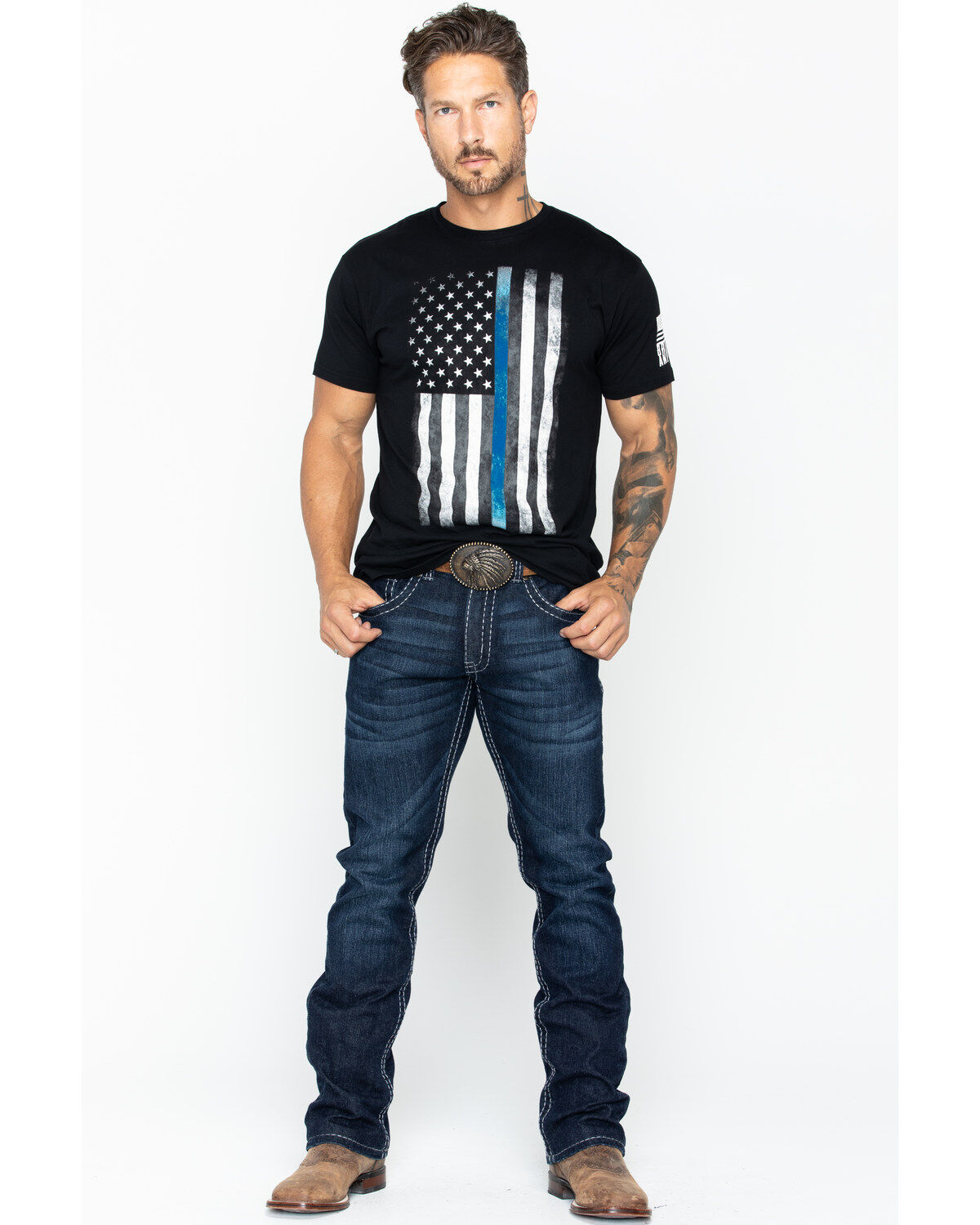 Brothers & Arms Men's Thin Blue Line Short Sleeve Graphic T-Shirt