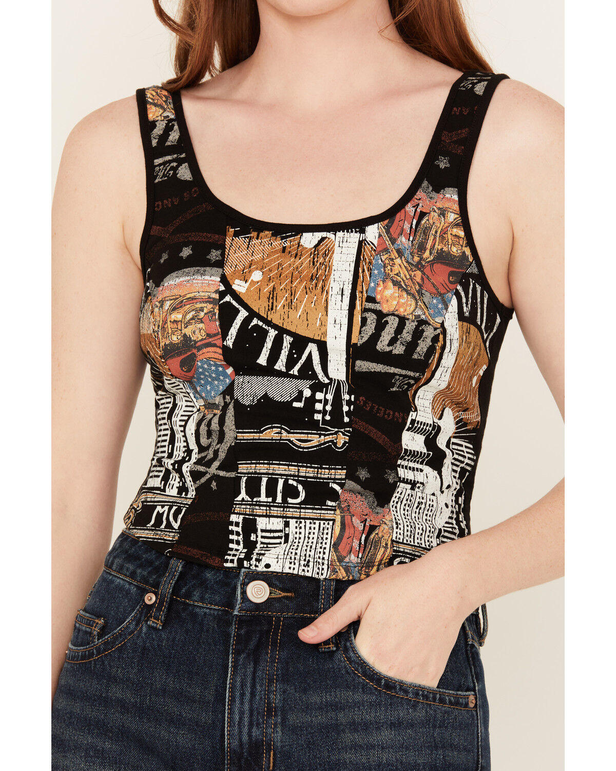 Originality Women's Guitar Print Graphic Cropped Tank Top