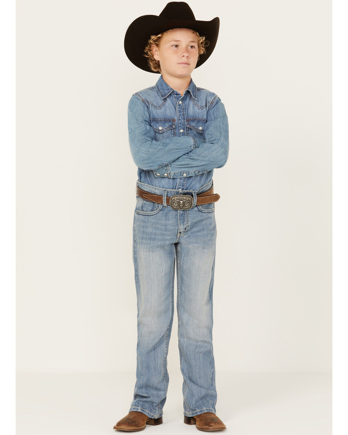 Cody James Boys' Light Wash Cloverleaf Slim Stretch Bootcut Jeans