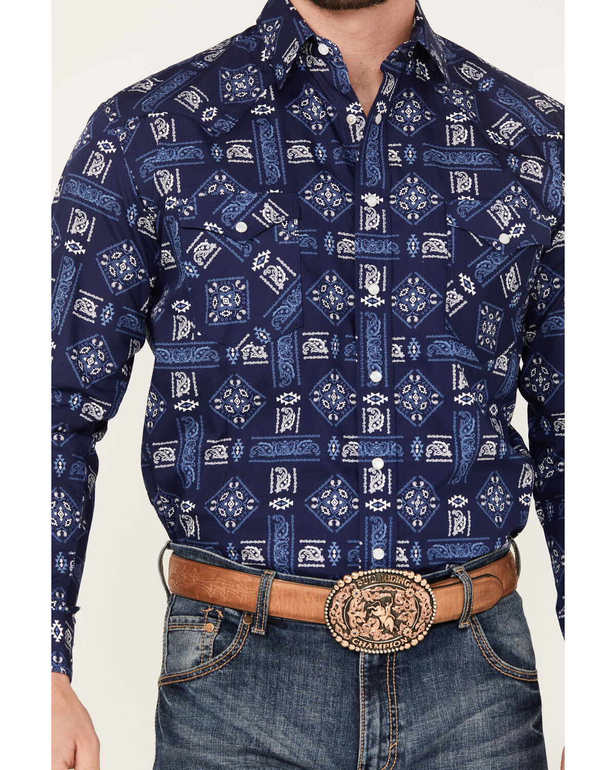 Rough Stock by Panhandle Men's Bandana Southwestern Long Sleeve Snap Western Shirt