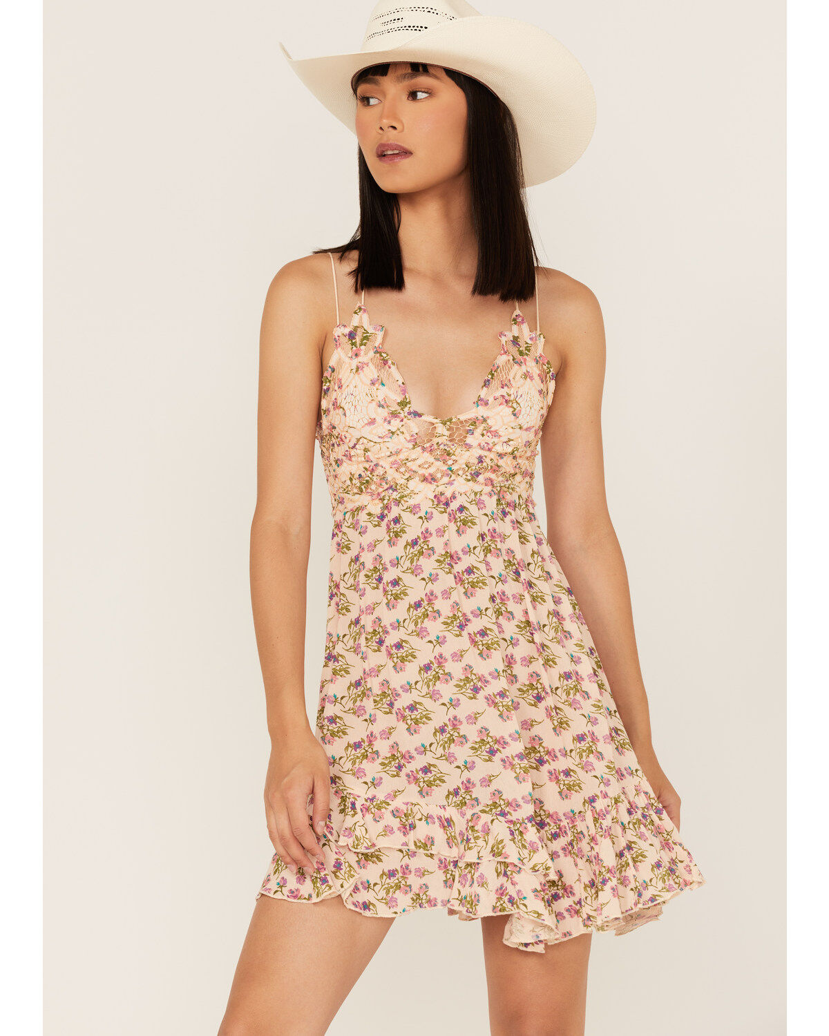Free People Women's Adella Floral Print Sleeveless Slip Mini Dress
