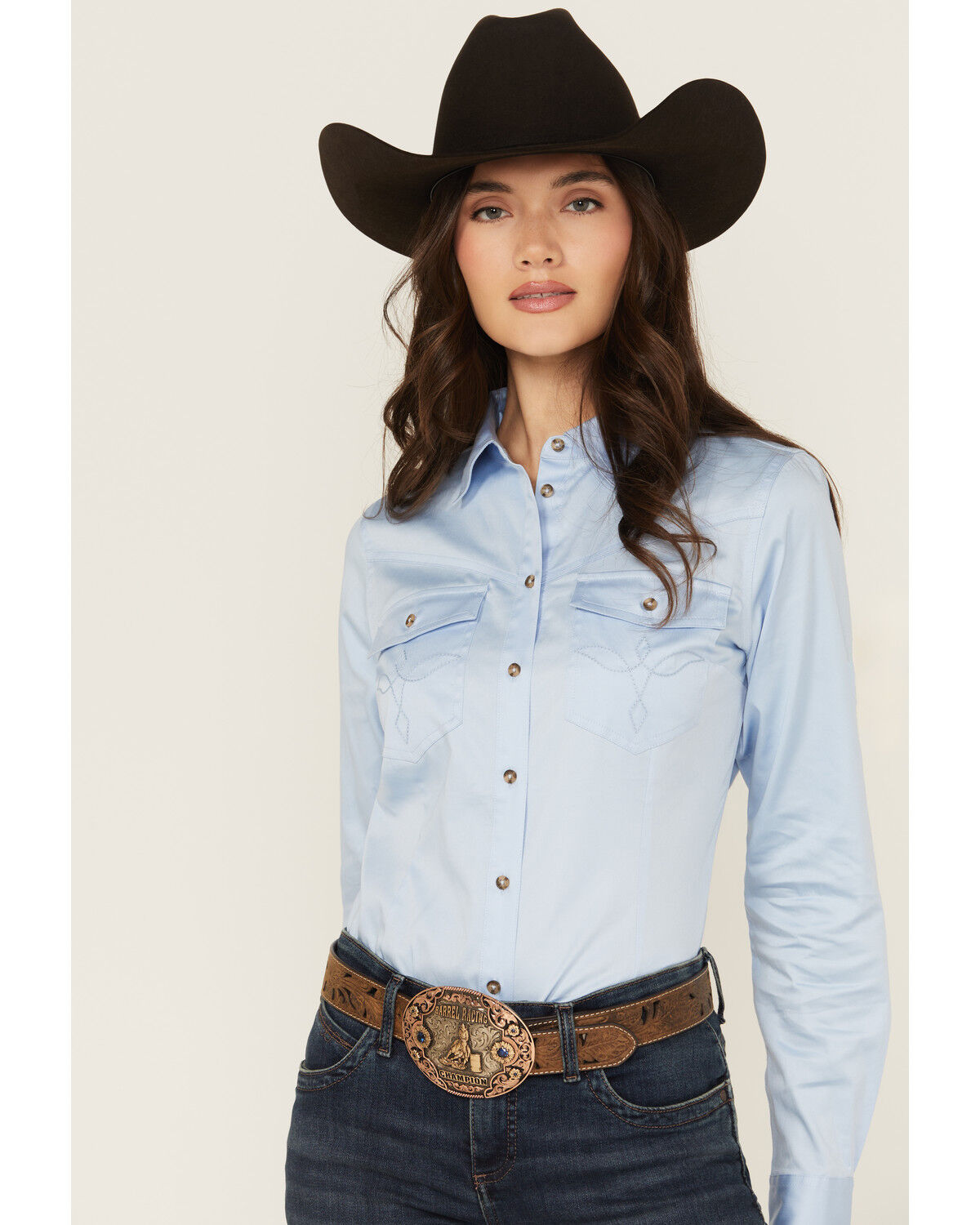 Shyanne Women's Solid Long Sleeve Button-Down Stretch Riding Shirt