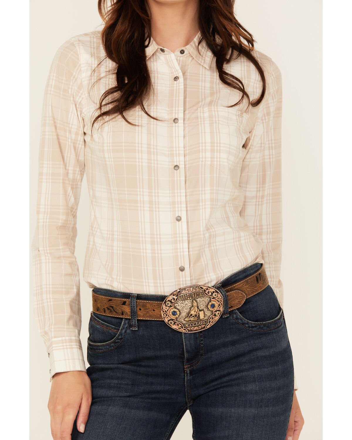 Shyanne Women's Plaid Print Long Sleeve Concho Snap Stretch Western Shirt