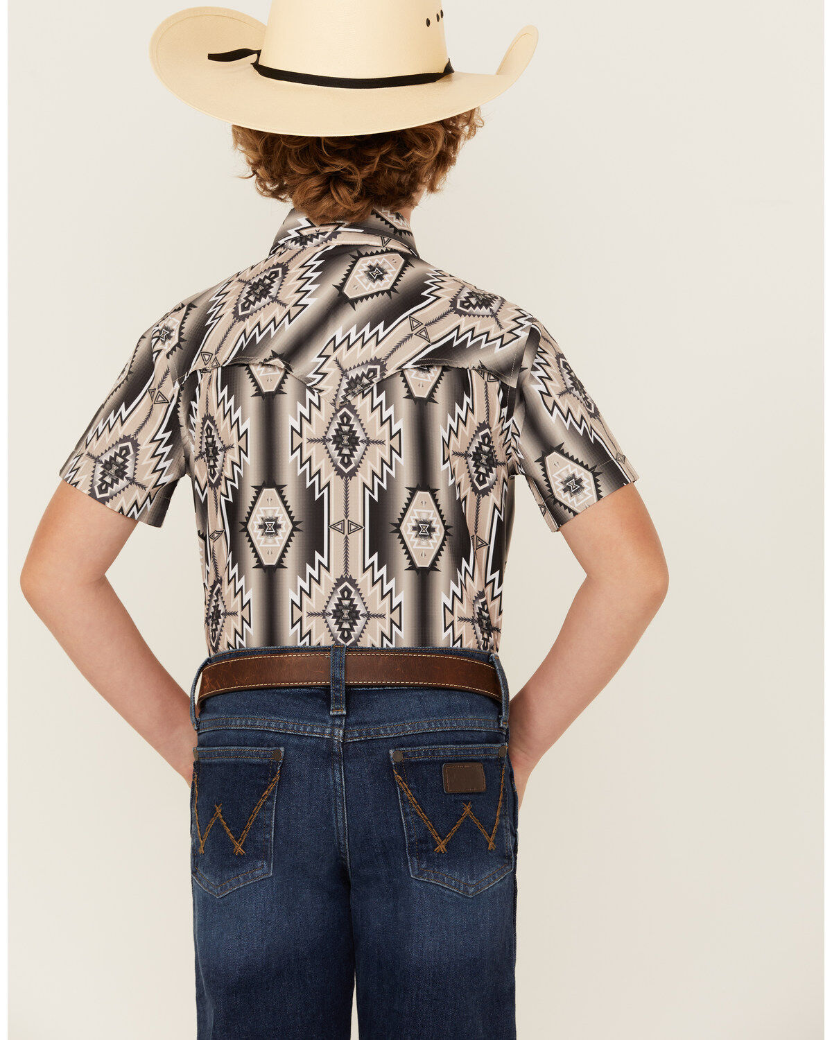Rock & Roll Denim Boys' Southwestern Print Moisture Wicking Short Sleeve Pearl Snap Western Shirt