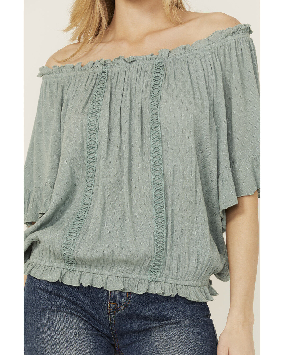Band Of The Free Women's Solid Short Sleeve Off The Shoulder Blouse