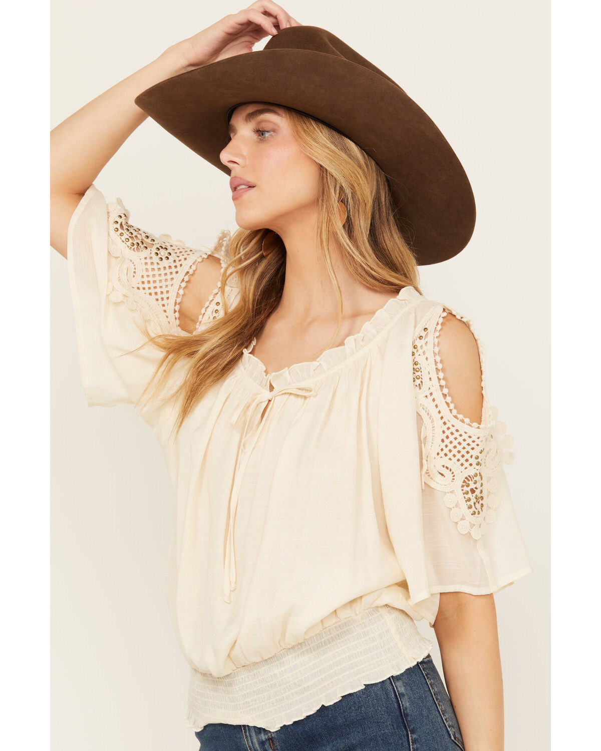 Wild Moss Women's Crochet Cold Shoulder Top