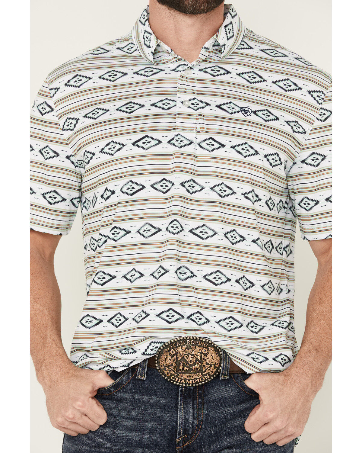 Ariat Men's Southwestern Striped Short Sleeve Performance Polo