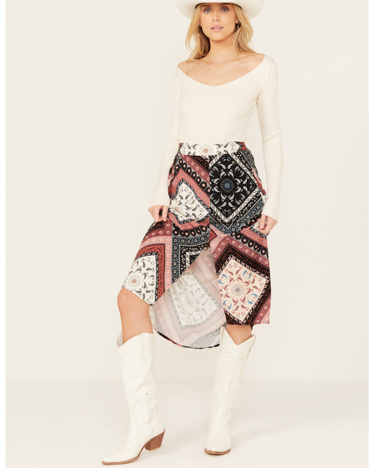 Shyanne Women's Patchwork Printed Hi Lo Slit Skirt