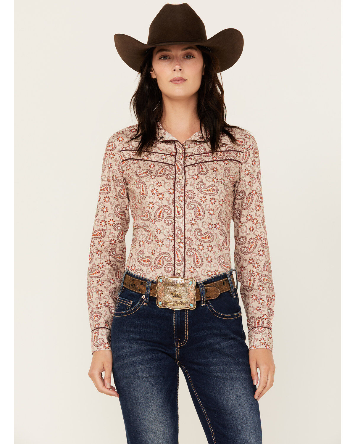 Rock & Roll Denim Women's Paisley Print Double Piping Long Sleeve Snap Western Shirt