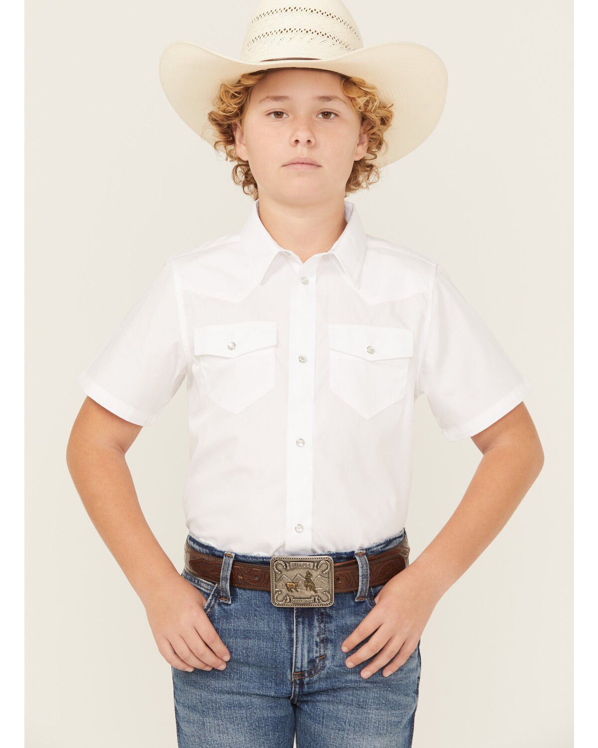 Gibson Trading Co Boys' Solid Short Sleeve Pearl Snap Western Shirt