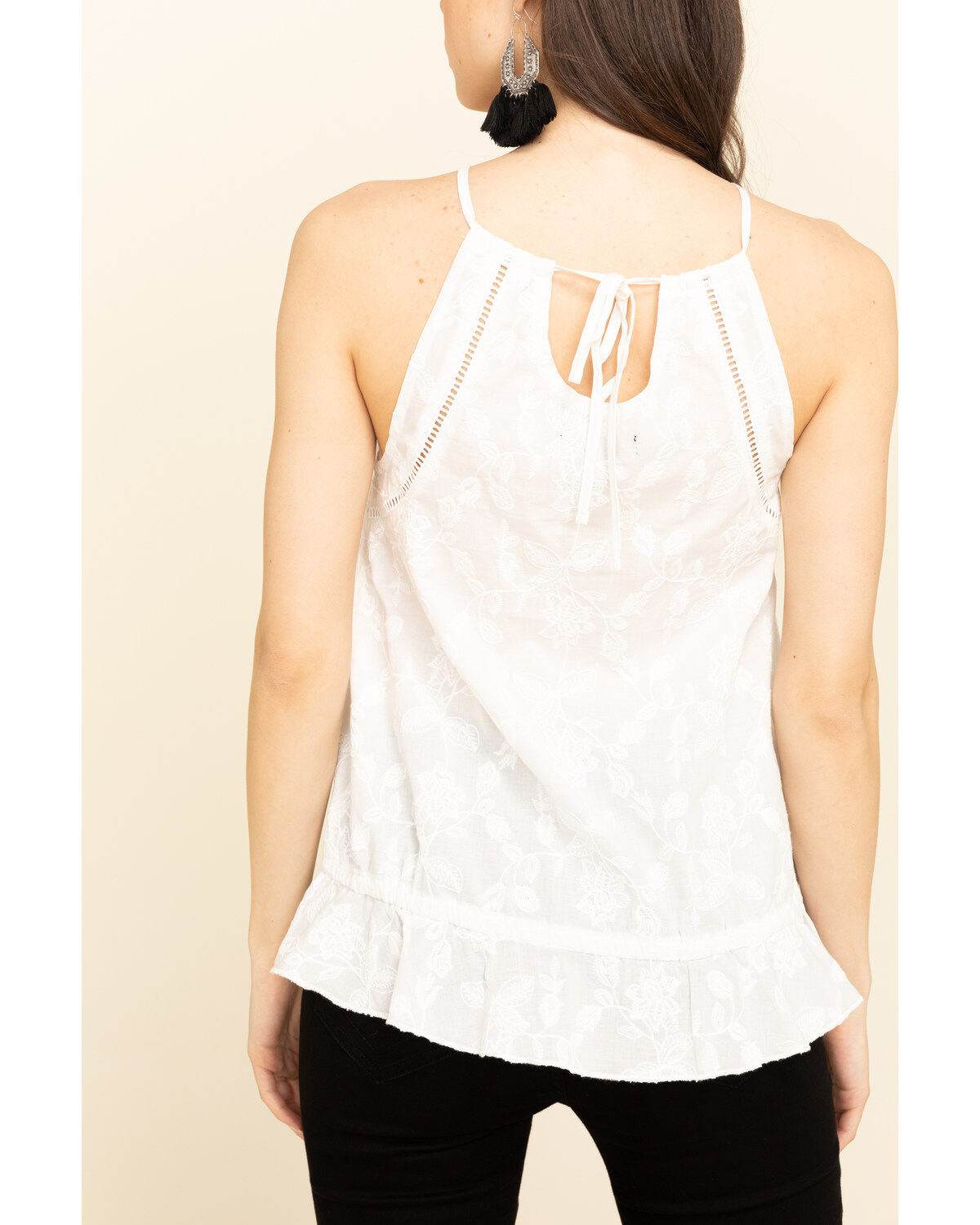 Rock & Roll Denim Women's Ivory Floral Embroidered Halter Top