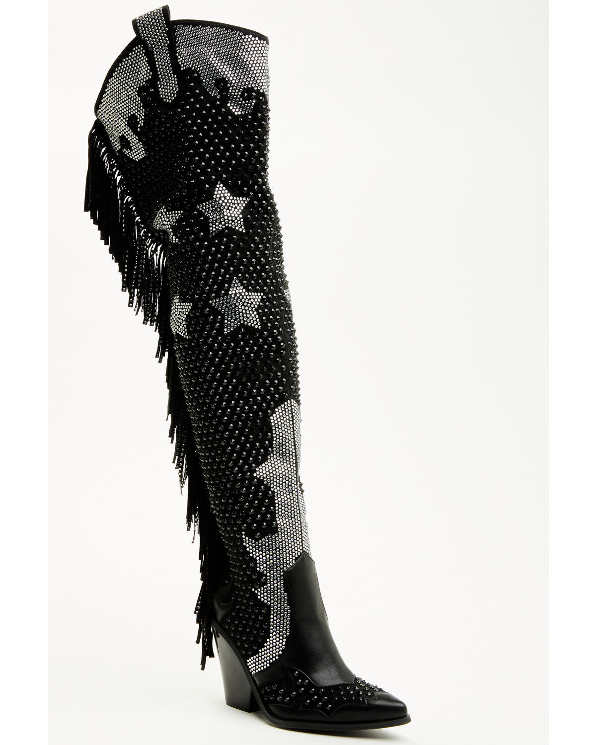 Azalea Wang Women's Nella Over The Knee Embellished Fringe Tall Fashion Boots - Snip Toe