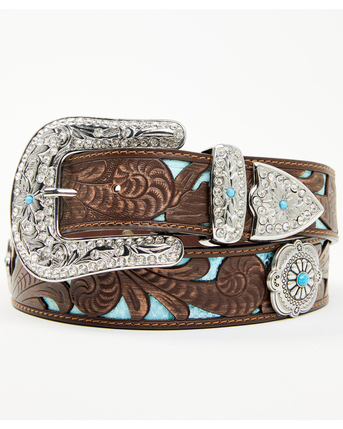 Shyanne Women's Underlay Concho Studded Tooled Belt