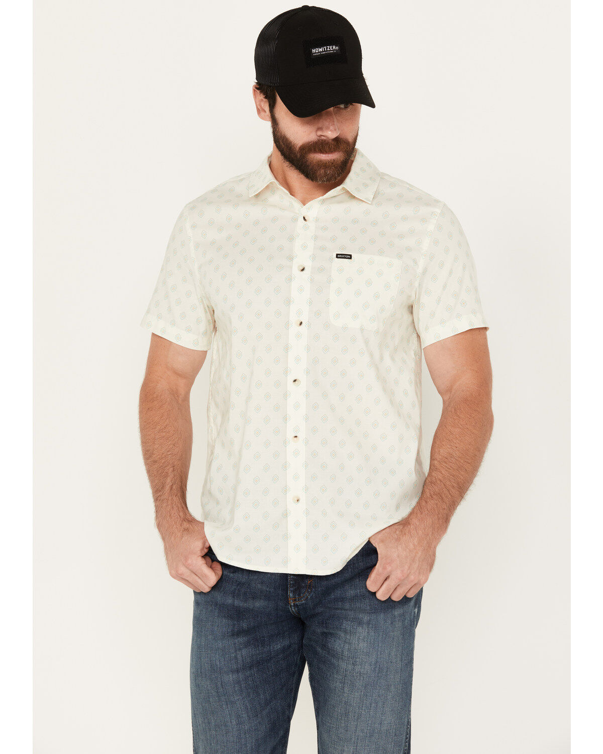 Brixton Men's Charter Geo Print Short Sleeve Button-Down Shirt
