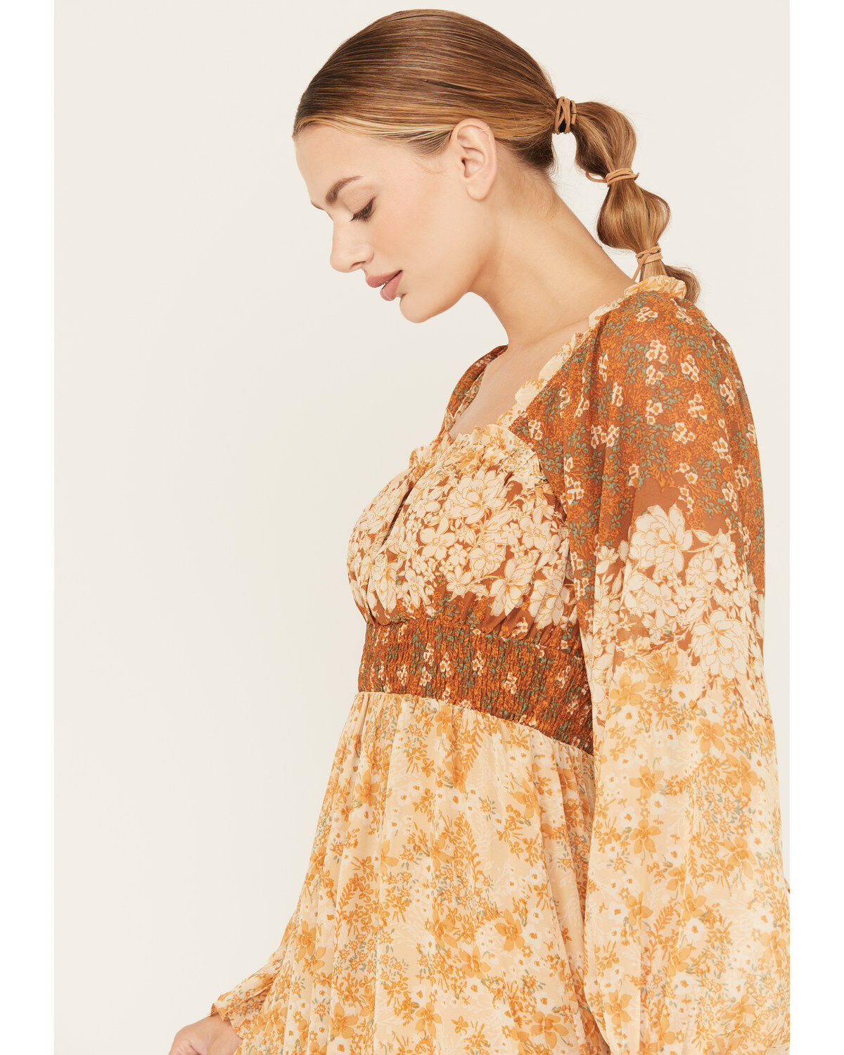 Miss Me Women's Floral Print Long Sleeve Midi Dress