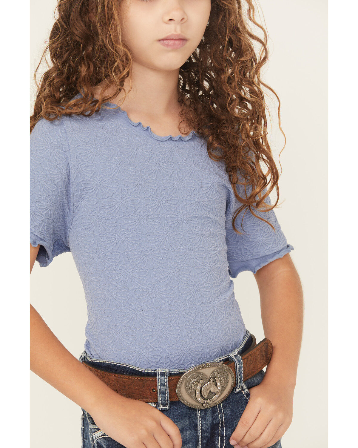 Fornia Girls' Solid Lettuce Edge Short Sleeve Top