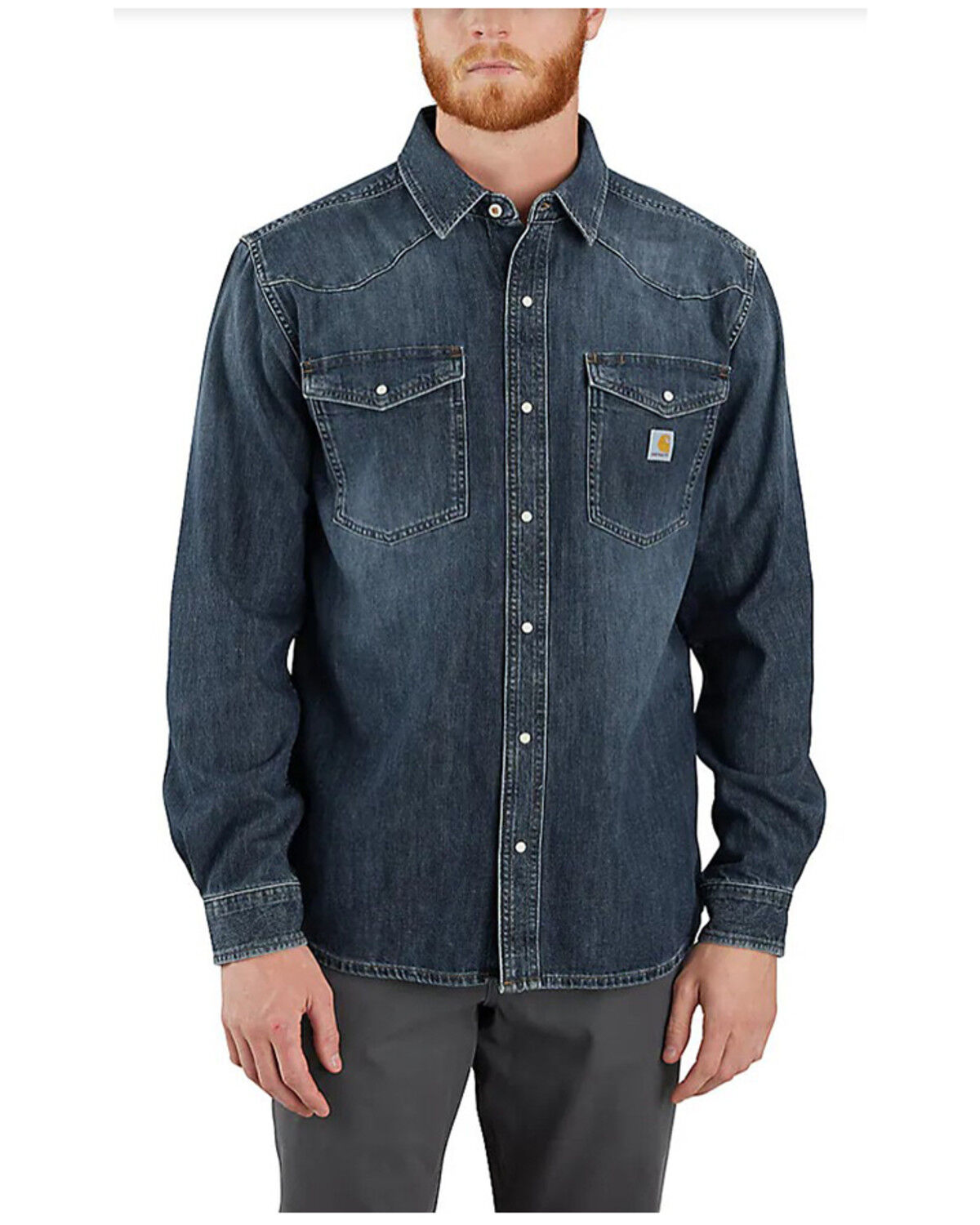 Carhartt Men's Montana Relaxed Fit Medium Washed Long Sleeve Snap Denim Work Shirt