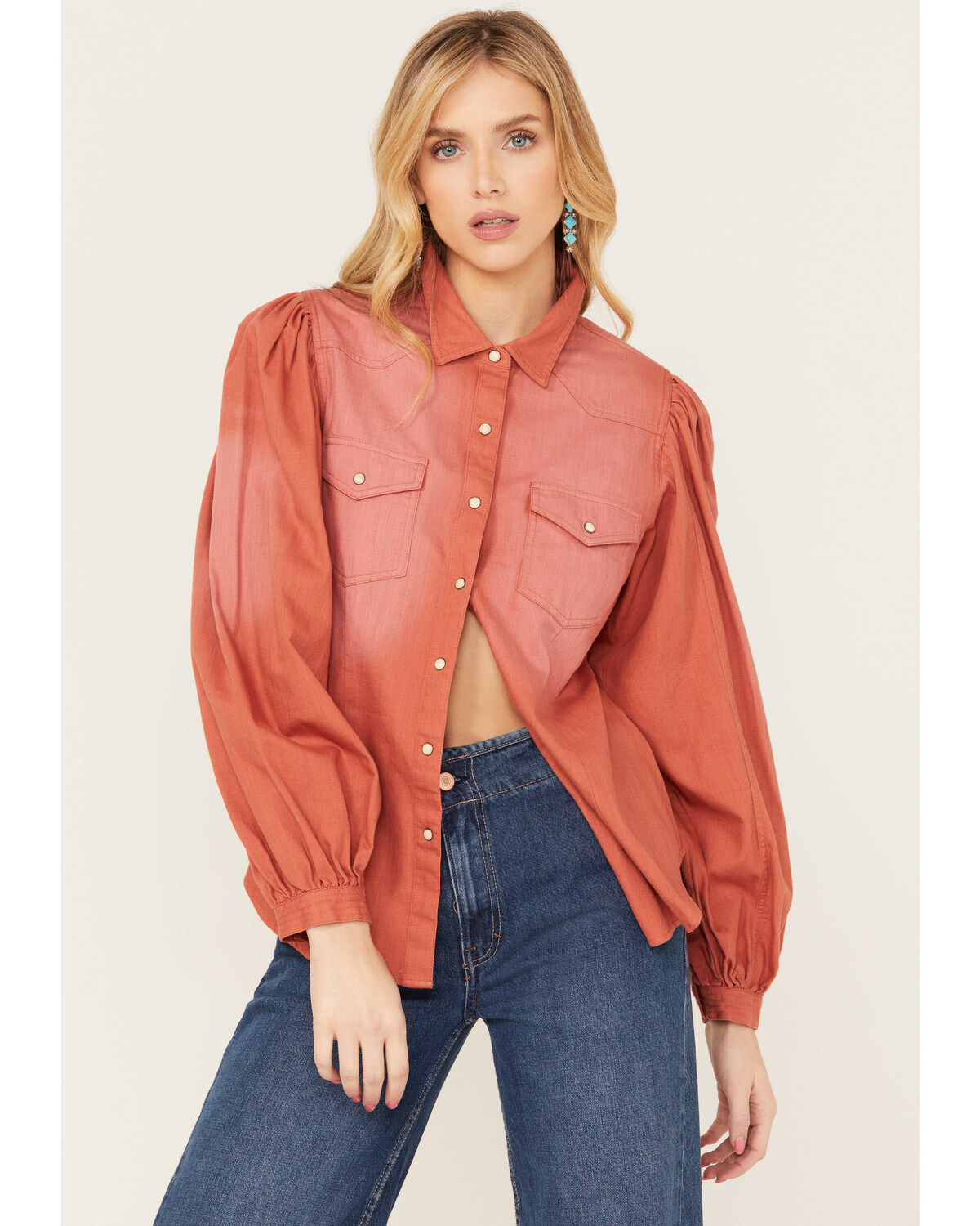 Panhandle Women's Ombre Puff Long Sleeve Snap Western Shirt