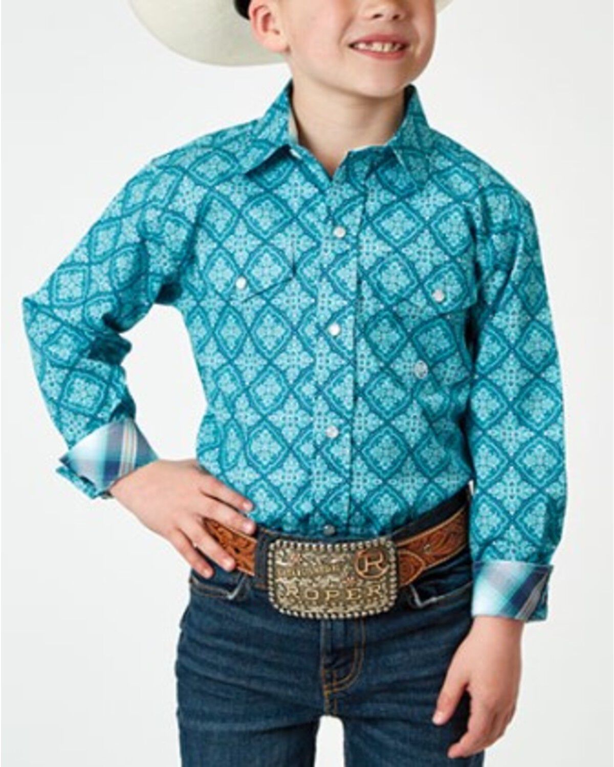 Roper Boys' Geo Print Long Sleeve Snap Western Shirt