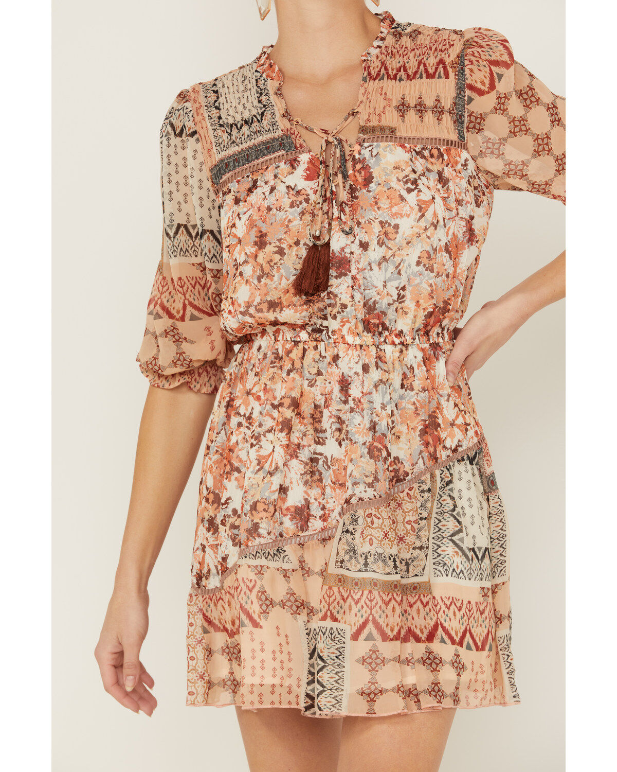 Miss Me Women's Patchwork Long Sleeve Mini Dress
