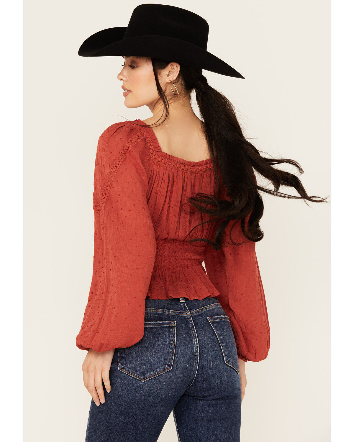 Miss Me Women's Embroidered Long Sleeve Peasant Top